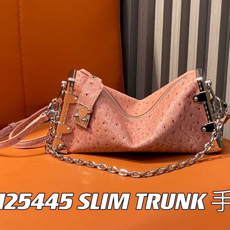 【原单精品】M25445粉色鸵鸟纹全皮 软盒子系列 SLIM TRUNK 手袋