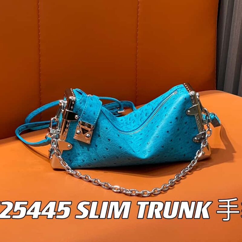 【原单精品】M25445蓝色鸵鸟纹全皮 软盒子系列 SLIM TRUNK 手袋