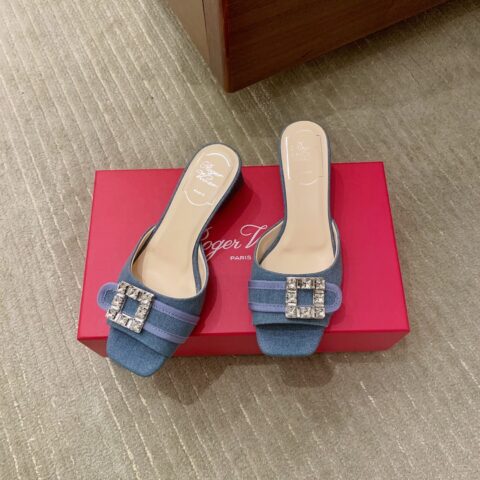 【Roger Vivier 代购级别】穆勒凉拖 Très Vivier 系列 RV钻扣穆勒粗跟拖鞋