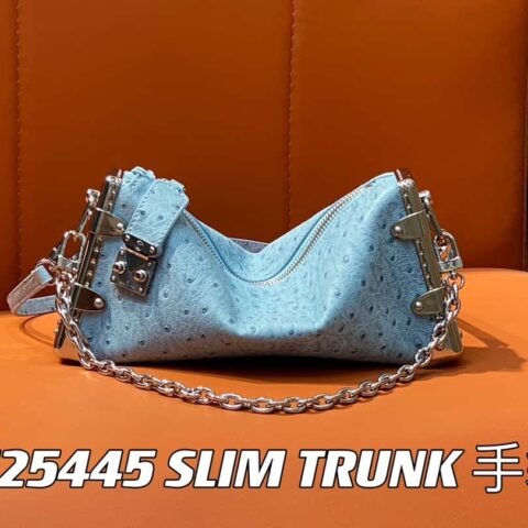 【原单精品】M25445天蓝色鸵鸟纹全皮 软盒子系列 SLIM TRUNK 手袋