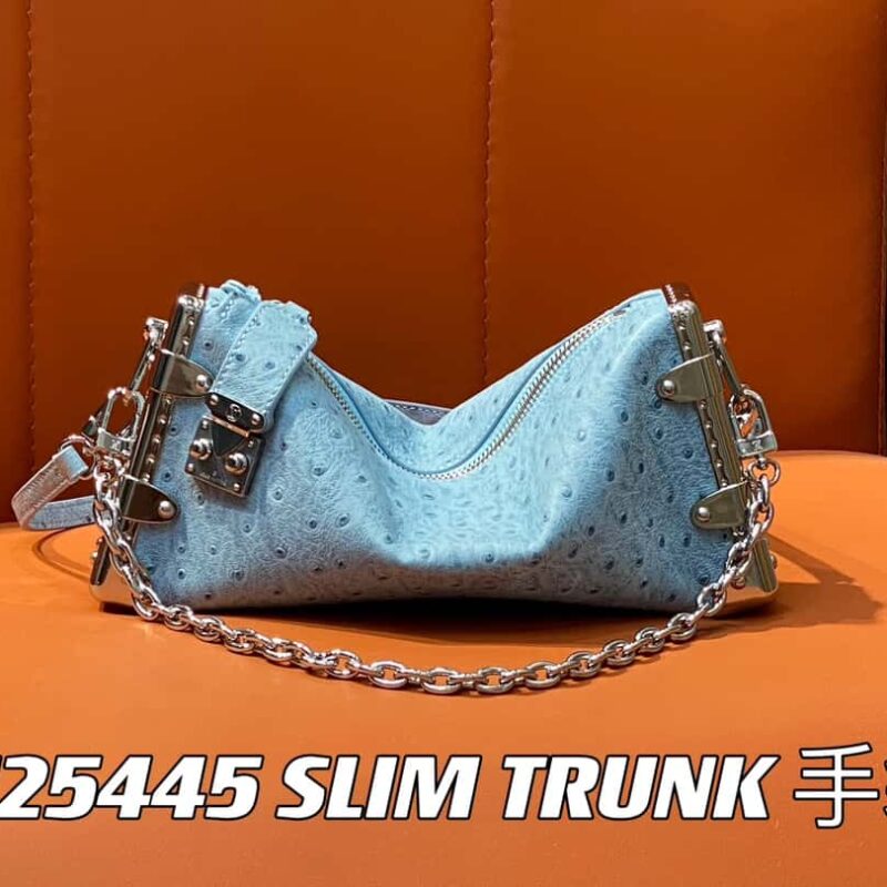 【原单精品】M25445天蓝色鸵鸟纹全皮 软盒子系列 SLIM TRUNK 手袋