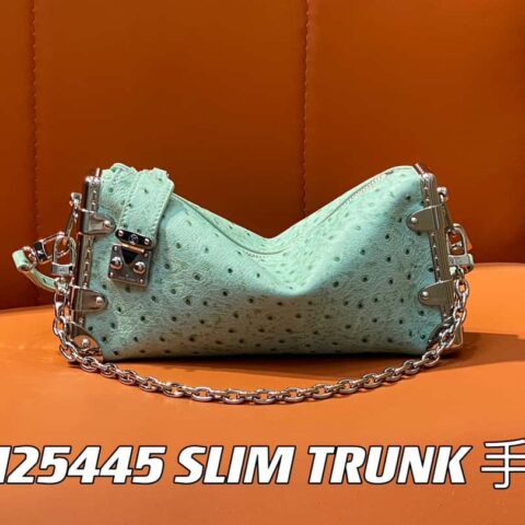 【原单精品】M25445浅绿色鸵鸟纹全皮 软盒子系列 SLIM TRUNK 手袋