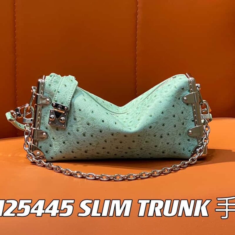 【原单精品】M25445浅绿色鸵鸟纹全皮 软盒子系列 SLIM TRUNK 手袋