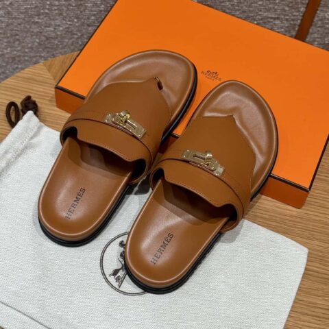HERMES 258 Empire 夹脚拖 小牛皮/calfskin 棕色/brown