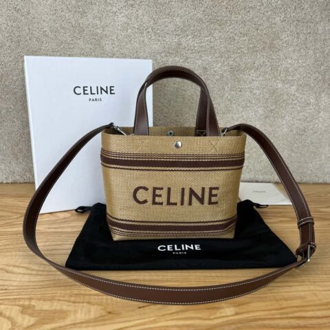 CELINE CABAS迷你植物材料效果织物和牛皮革手袋 116992