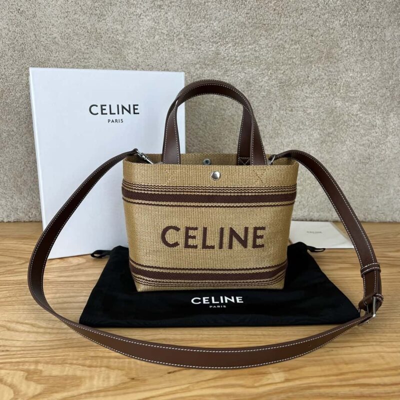 CELINE CABAS迷你植物材料效果织物和牛皮革手袋 116992