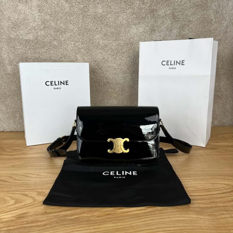 CELINE TRIOMPHE 黑色中号漆皮小牛皮肩背包 187363