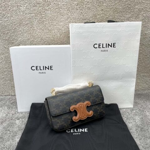 CELINE TRIOMPHE 标志印花牛皮革链条肩背包 199242老花