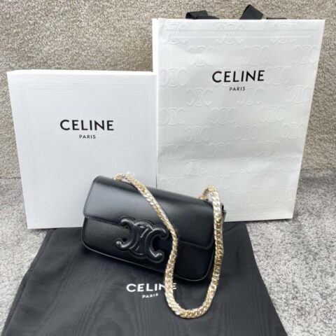 CELINE TRIOMPHE 亮泽牛皮革链条肩背包 199243黑色
