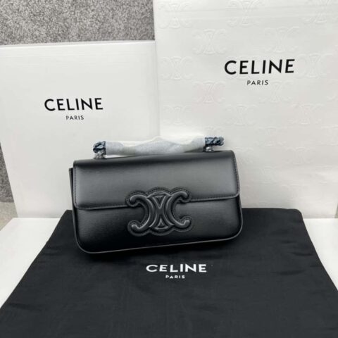 CELINE TRIOMPHE 亮泽牛皮革链条肩背包 199243黑色