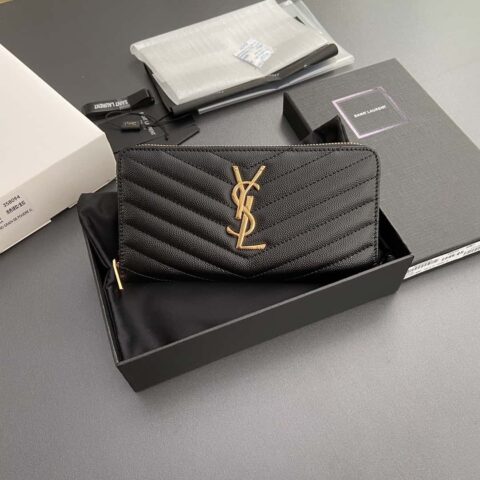 YSL MATELASSE翻盖粒面压印皮革环绕式拉链钱包 358094