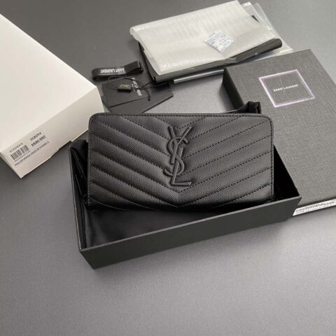 YSL MATELASSE翻盖粒面压印皮革环绕式拉链钱包 358094