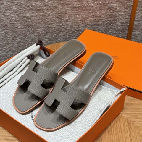 HERMES 181 Oran 拖鞋 M8/Gris Asphalte/沥青灰 Epsom/掌纹