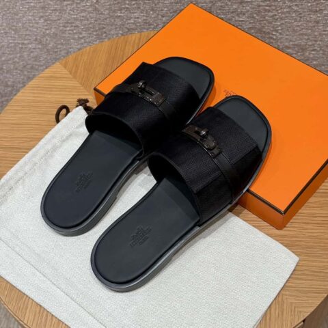 HERMES 183 GABRIEL男款凉拖 黑色/ck89/Black 小牛皮/calfskin