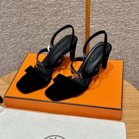 HERMES 160 Glamour 凉鞋 75 ck89/black/黑色 麂皮/Chamois leather