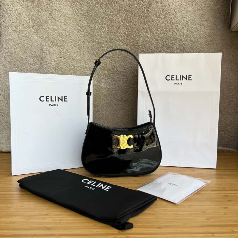 CELINE TILLY中号漆面牛皮革手袋 115703
