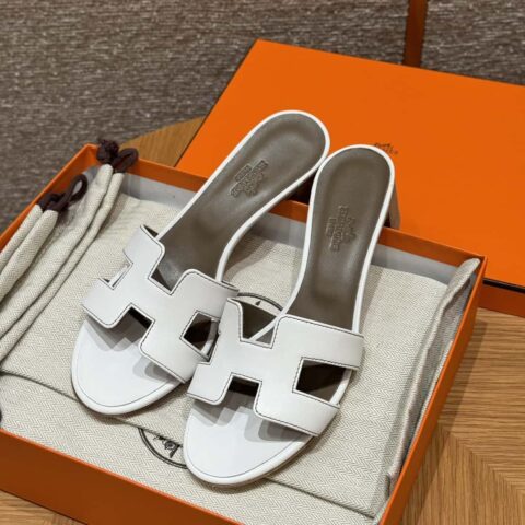 HERMES 185 Oasis 高跟凉拖 纯白色/01/Blanc 平纹 /Swift