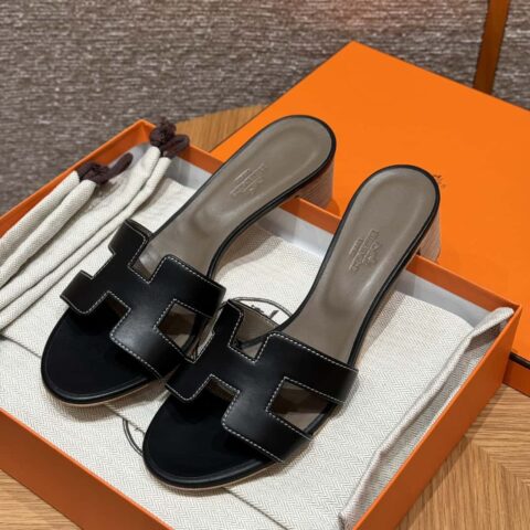 HERMES 185 Oasis 高跟凉拖 黑色/ck89/noir 平纹 /Swift
