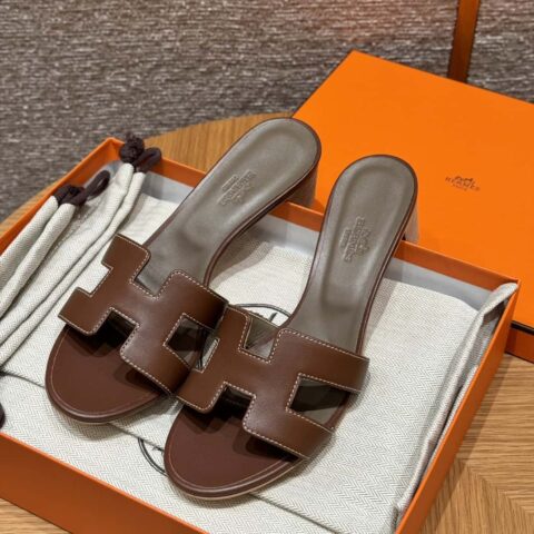 HERMES 185 Oasis 高跟凉拖 马鞍红/OG/Rouge sellier 平纹 /Swift