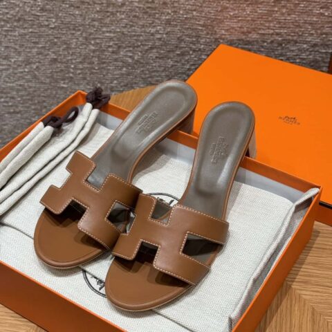 HERMES 185 Oasis 高跟凉拖 金棕色/ck37/gold 平纹 /Swift