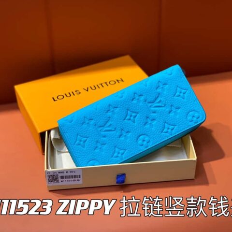 【原单精品】M11523蓝色全皮压花 单拉链钱包系列 ZIPPY 拉链竖款钱夹