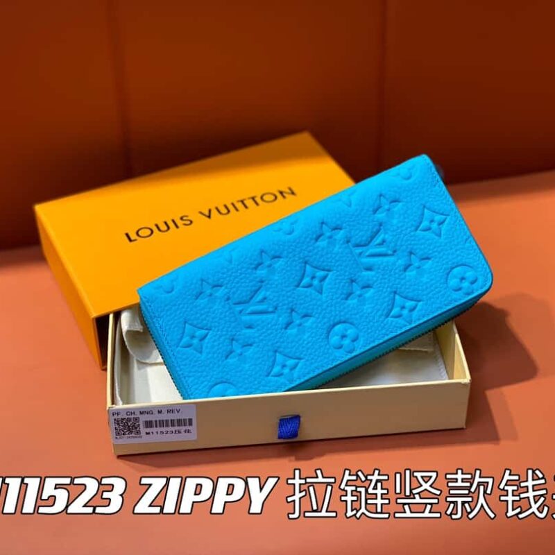 【原单精品】M11523蓝色全皮压花 单拉链钱包系列 ZIPPY 拉链竖款钱夹