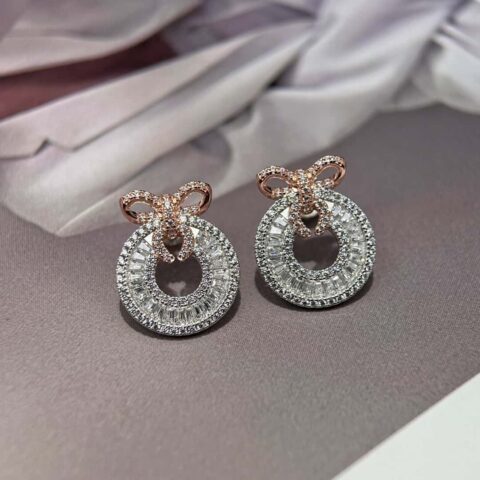 ❗️新品❗️ ☀️彩宝玫瑰金圆形蝴蝶结耳钉 ☀️