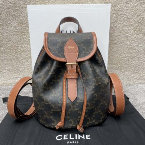 CELINE FOLCO TRIOMPHE CANVAS 标志印花和牛皮革迷你背包 197662