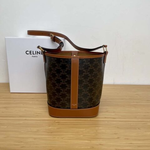 CELINE 小号标志印花水桶包 191442黄褐色