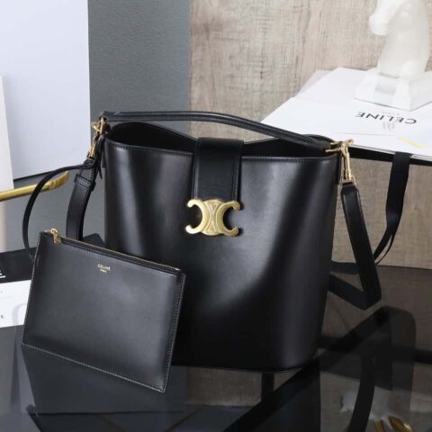 【特级全钢五金】24s新款Louise水桶包CELINE LOUISE中号光滑牛皮革手袋编号：116613FX9.38NO
