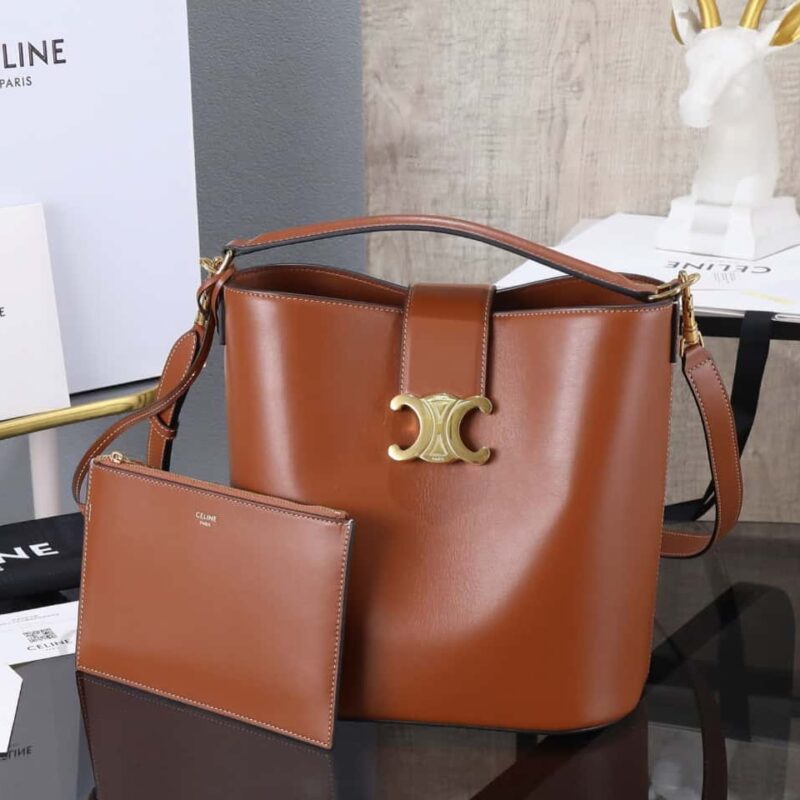【特级全钢五金】24s新款Louise水桶包CELINE LOUISE中号光滑牛皮革手袋编号：116613FX9.38NO