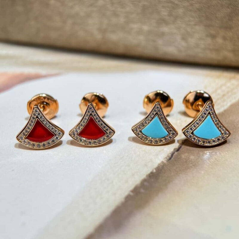 ❗️新品❗️ ☀️BVLGARI宝格丽DIVAS’ DREAM 带钻红玉髓绿松石扇子耳钉耳环 ☀️