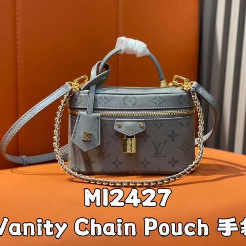 【原单精品】M12427鲨鱼灰丝印 全皮链条包系列 Vanity Chain Pouch 手袋