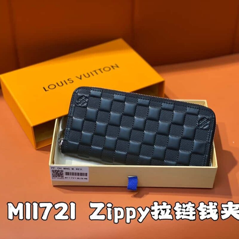 【原单精品】M11721黑色压花(格子)全皮单拉链钱包系列 Zippy拉链钱夹 M60017 11721黑色