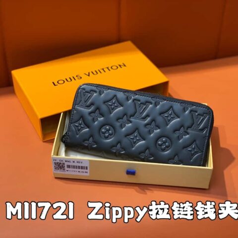 【原单精品】M11721黑色压花（荔枝纹）全皮单拉链钱包系列 Zippy拉链钱夹 M60017 11721黑色