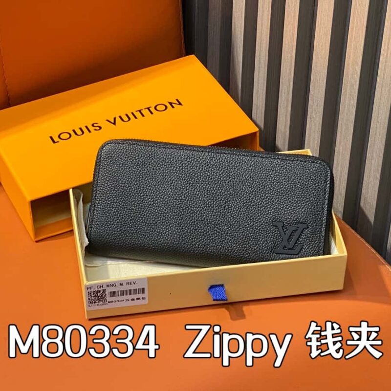 【原单精品】M80334黑色 全皮单拉链钱包系列 本款横向的Zippy 钱夹