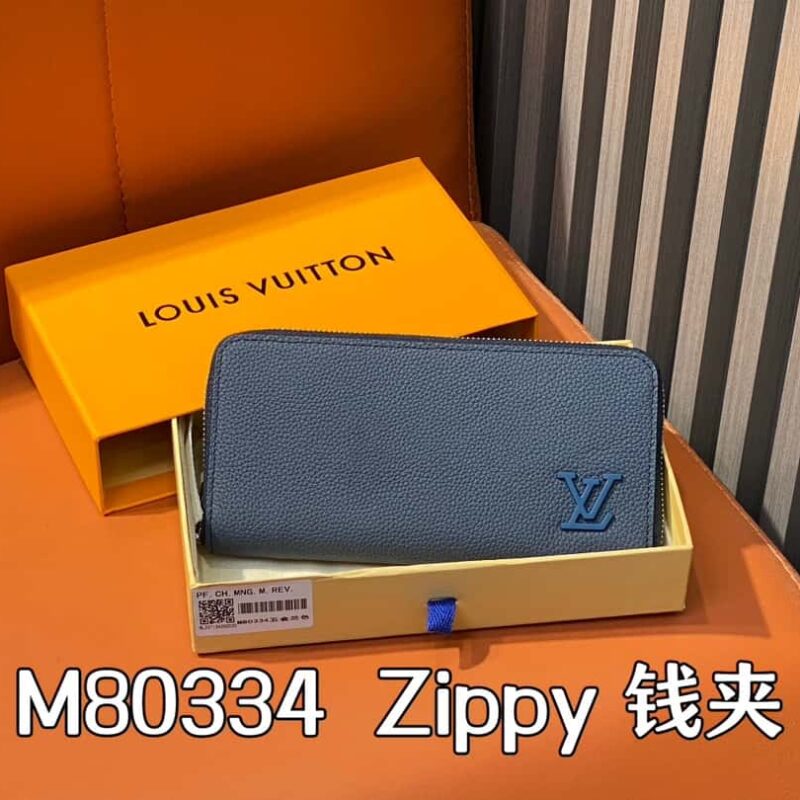 【原单精品】M80334蓝色 全皮单拉链钱包系列 本款横向的Zippy 钱夹