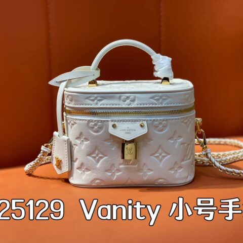 【原单精品】M25129白色 全皮压花化妆包系列 变码芯片版 M25219白色 M25123黑色 本款 Vanity 小号手袋