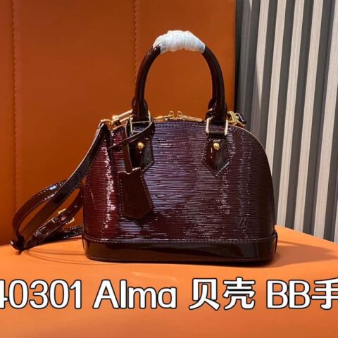 M40301酒红漆皮 水波纹贝壳包系列 Alma 贝壳 BB 手袋 M24597 40301 杏色 水波纹 (镜面漆皮) 本款 Alma BB 手袋