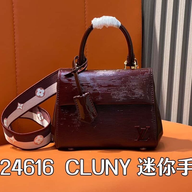 【原单精品】M24616酒红漆皮 水波纹手提包系列 CLUNY 迷你手袋 M58928 M24616 亮光酒红 (布肩彩标)