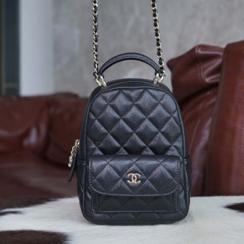 Chanel 24C mini双肩背包 黑金正品皮 AP3753黑色