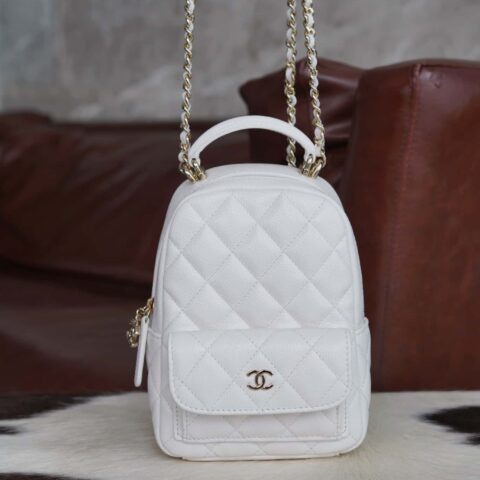 Chanel 24C mini双肩背包 黑金正品皮 AP3753白色