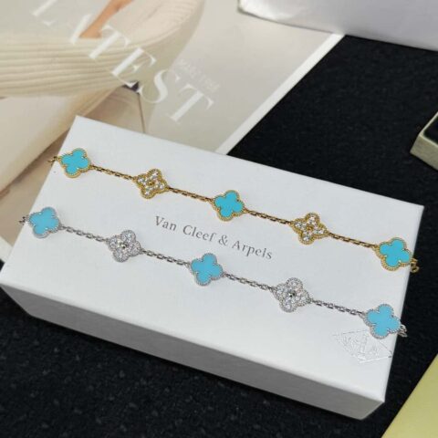 ❗️CNC版本❗️ ☀️Van Cleef &Arpels 梵克雅宝间钻绿松石四叶草五花手链 ☀
