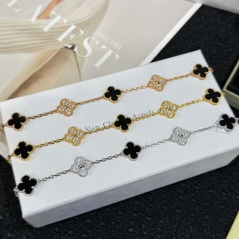 ❗️CNC版本❗️ ☀️Van Cleef &Arpels 梵克雅宝间钻黑玛瑙四叶草五花手链 ☀