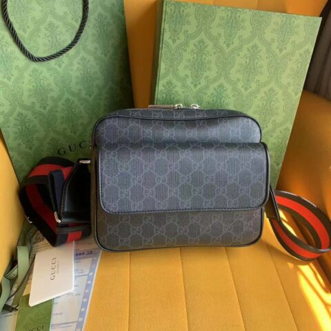【原厂原】黑色GG Supreme帆布 黑色皮革滚边795479 红蓝织带