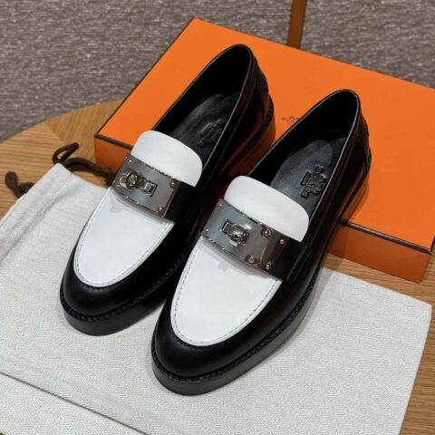HERMES 101 Hot loafer 乐福鞋 黑色拼白色/Black with white 小牛皮/Calfskin