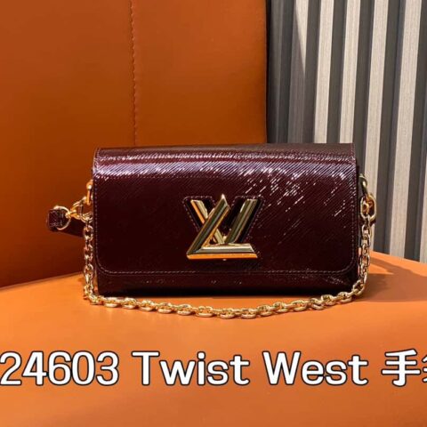 【原单精品】M24603酒红色 漆皮水波纹链条包 Twist West手袋 M24549 24603 酒红 水波纹