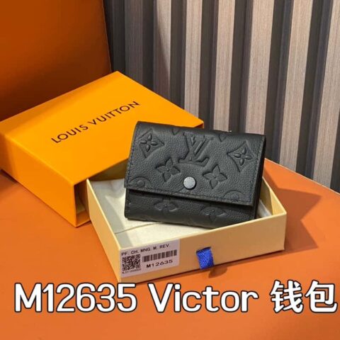 【原单精品】M12635黑色全皮压花 M12598 三折钱包系列 Victor 钱包