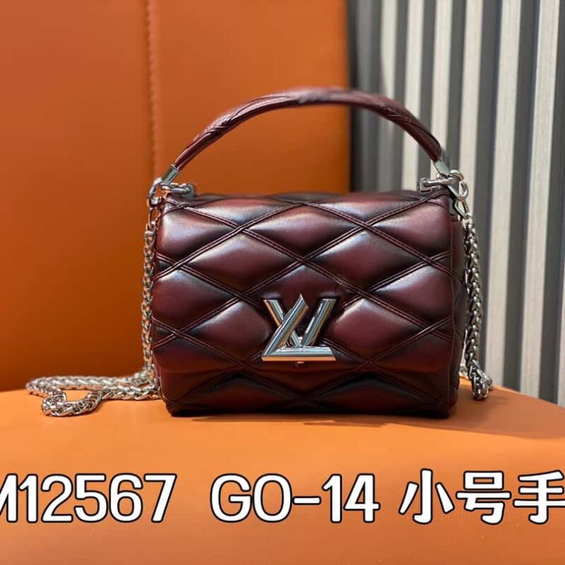 【原单精品】M12004酒红全皮 链条包菱格Twist系列 GO-14 小号手袋