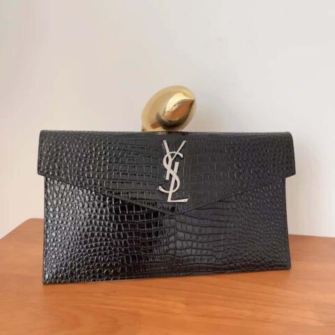 YSL 𝑼𝒑𝒕𝒐𝒘𝒏_鳄鱼纹手拿包 565739黑色/银扣